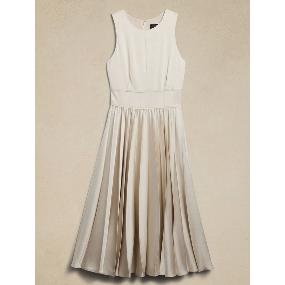 Banana Republic Ness Pleated Satin Midi Dress Size 4 Cream - Picture 4 of 14